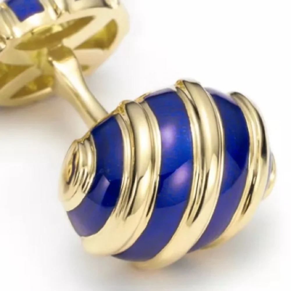 Tiffany Schlumberger Olive Cuff Links 18k‎ Gold Blue Enamel worn once with pouch